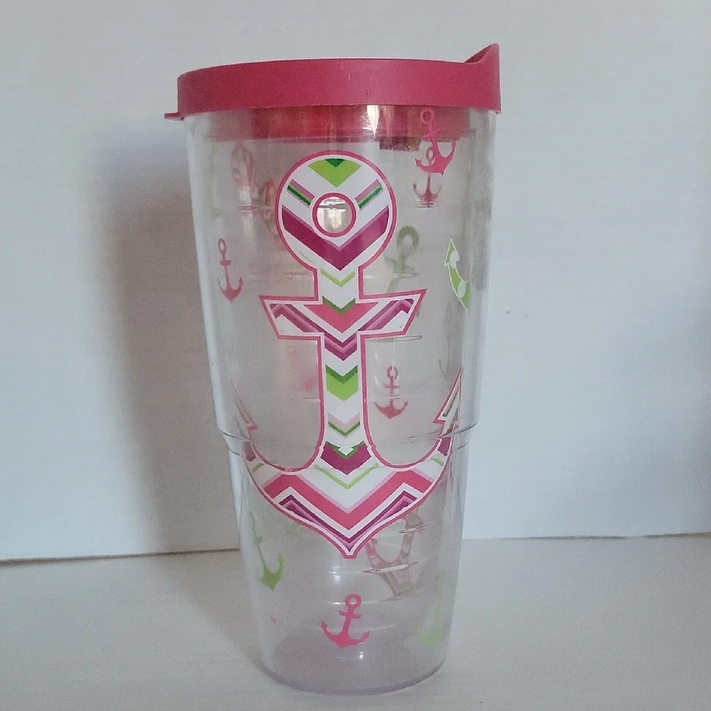 24 Oz Tervis Chevron Anchors Away Travel Tumbler Pink Lid